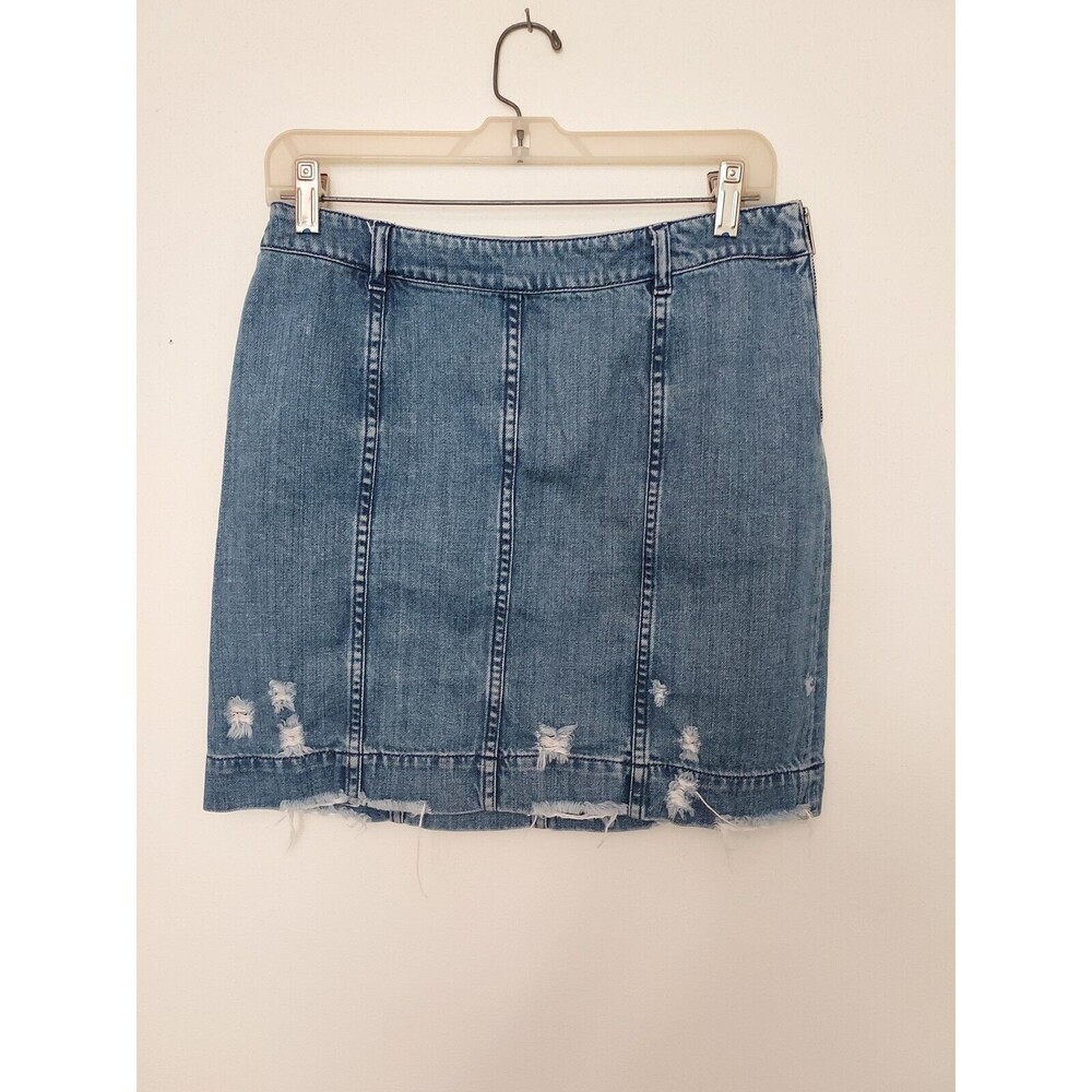 Public School Women's Size Medium Distressed Denim Blue Jean Skirt side Zipper